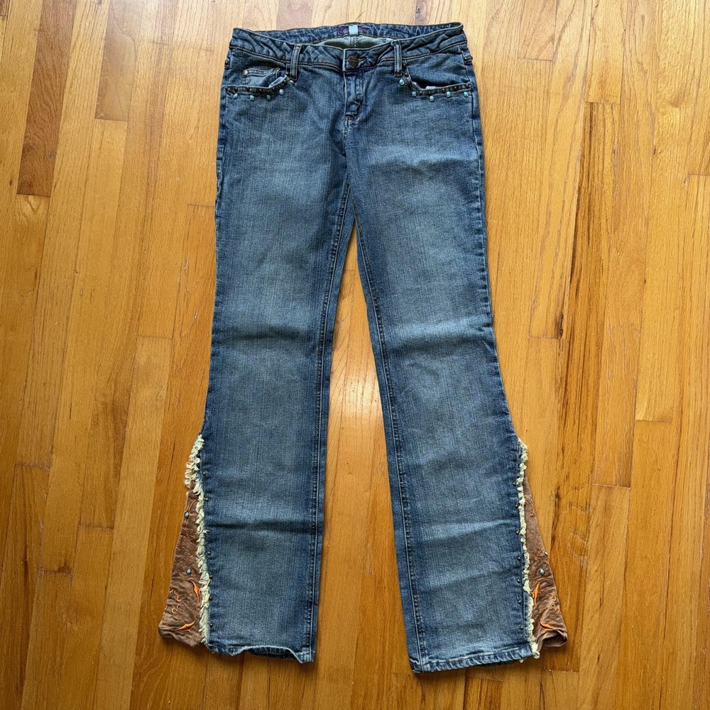 Y2k Vintage Younique Jeans Womens 7 Blue Bootcut Low Rise Western Studded‎ Denim